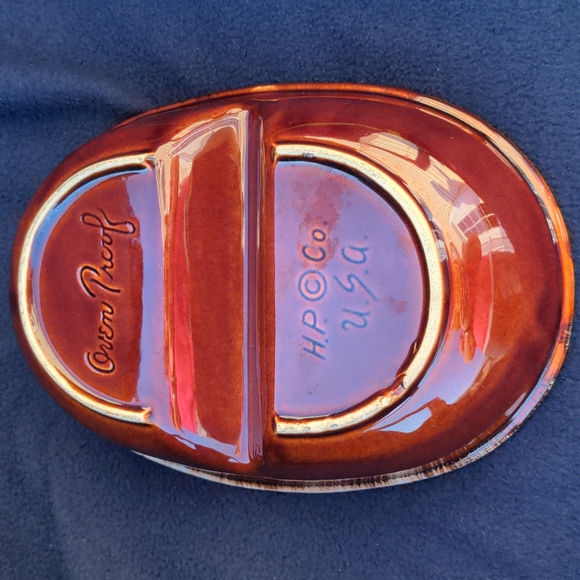 Vintage H.P. CO USA Hull Pottery Brown Drip Divided Serving Dish Oven Pr… - Picture 5 of 9